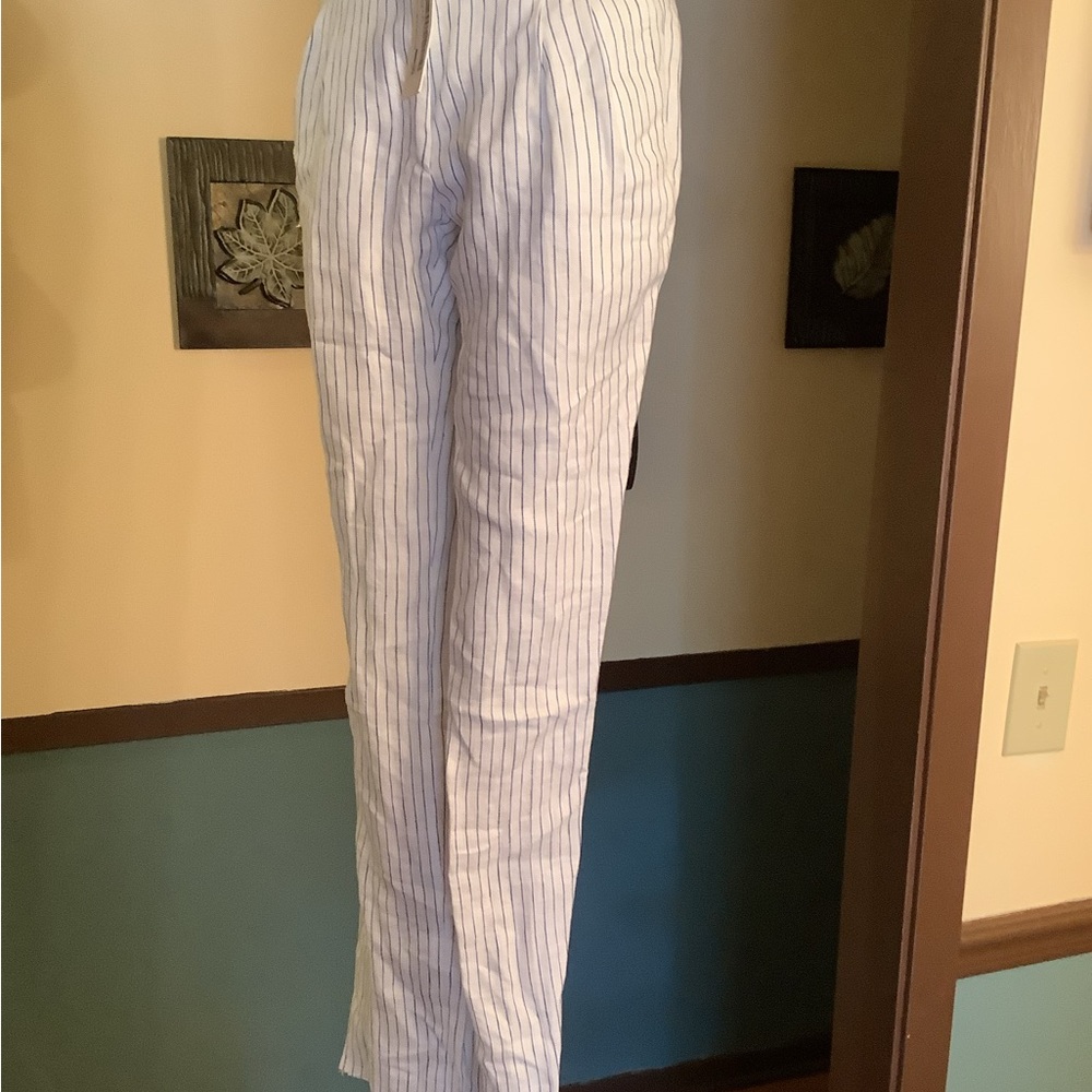 Socapri Striped Linen Pleated Tapered Martha Pants IT 42